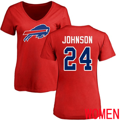NFL Women Buffalo Bills #24 Taron Johnson Red Name and Number Logo T Shirt->nfl t-shirts->Sports Accessory